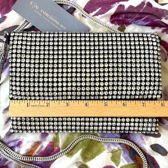 Brand New Expressions NYC Rhinestone Foldover Clutch Crossbody Purse Sparkly - Picture 5 of 14